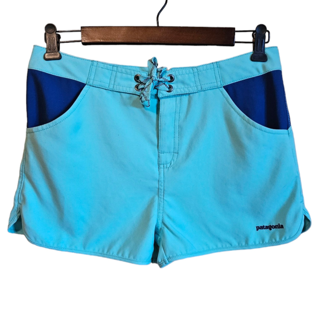 Patagonia Girls 14 Forries Shorey Board Swim Shorts Turquoise Navy Blue